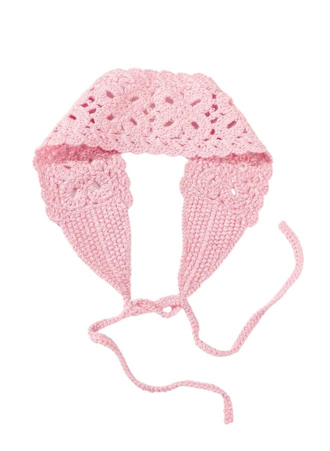 OYOANGLE Women's Boho Crochet Knit Hair Band Vintage Head Wrap Hair Bandanas Head Kerchief Pink One-Size - Image 1
